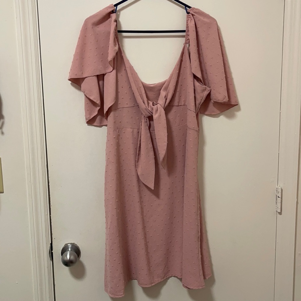 SHEIN Knot Front Ruffle Trim Tie Backless A-line Dress
